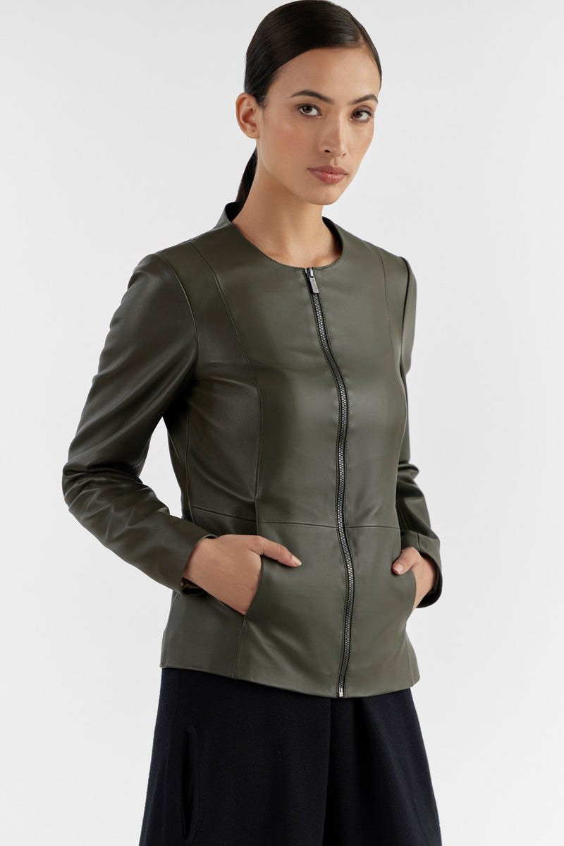 Olive Zola Leather Jacket