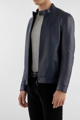 Navy Nikolai Leather Jacket