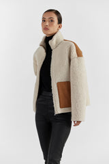 DARLA IVORY CAMEL WOMEN'S LEATHER SHEARLING JACKET