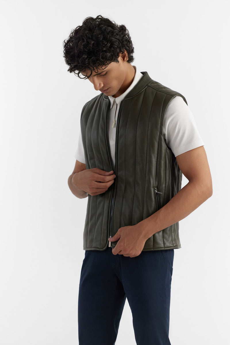 Olive Neil Leather Vest