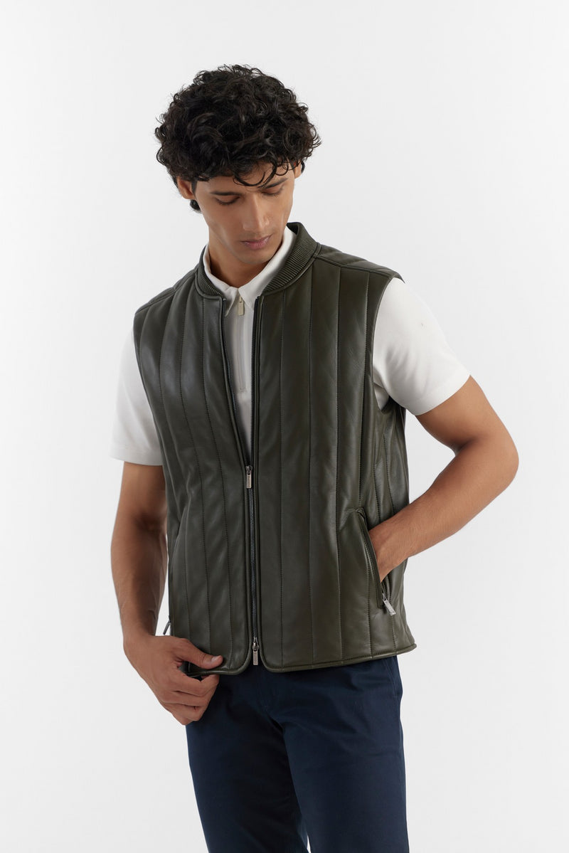 Olive Neil Leather Vest