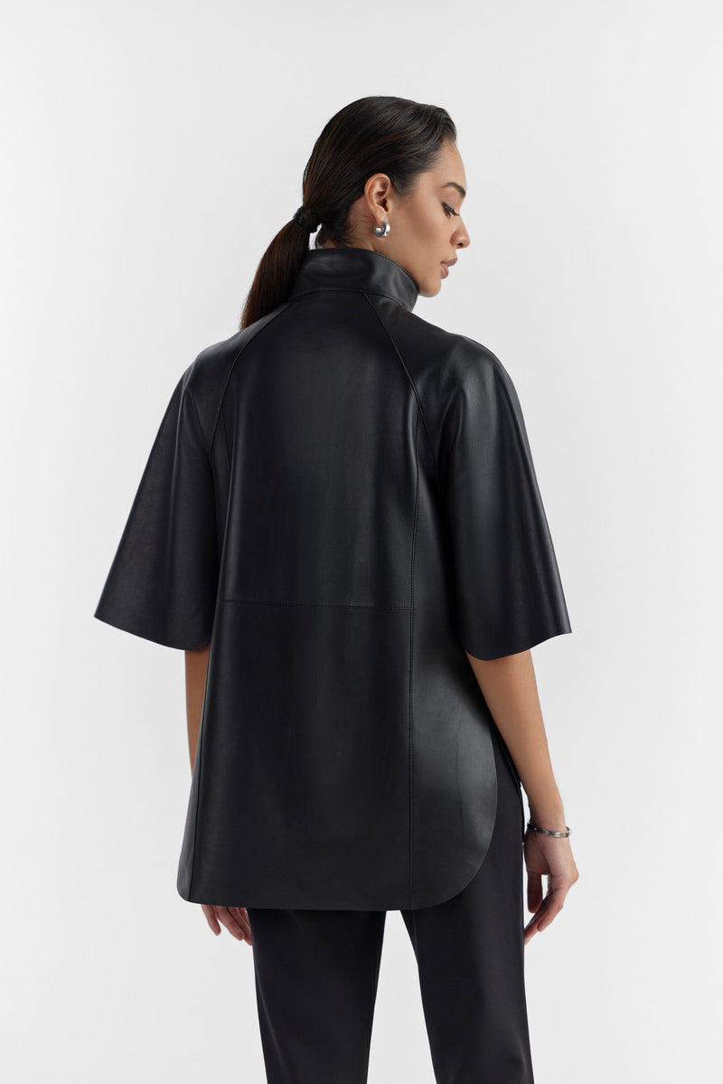 Black Petra Leather Cape Jacket