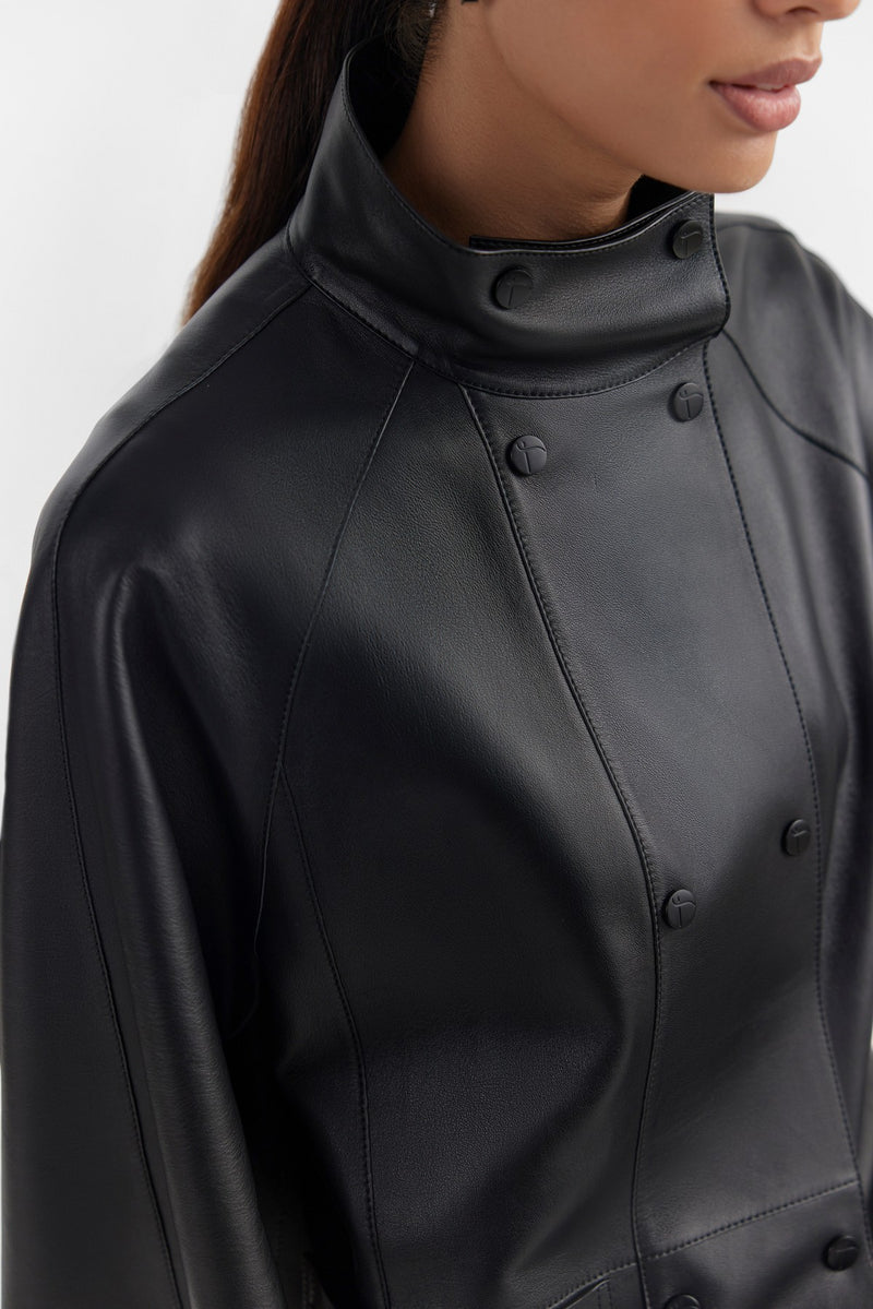 Black Petra Leather Cape Jacket