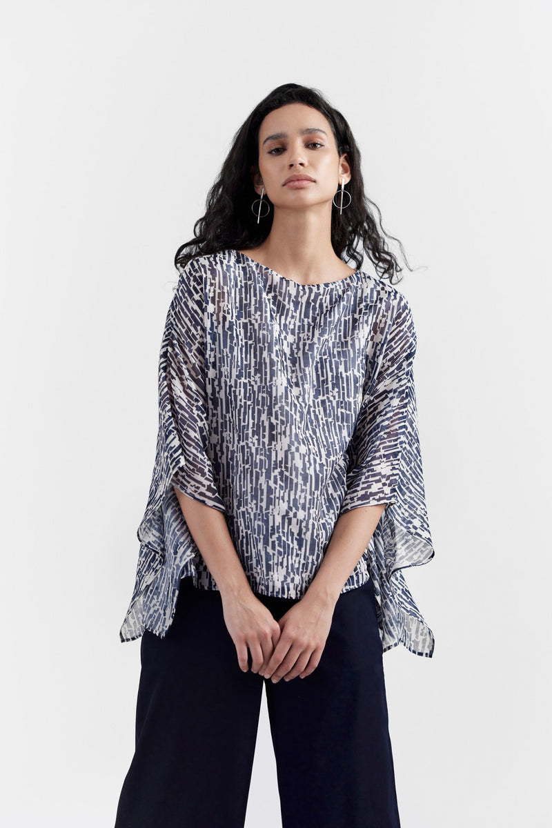 White/ Oceanic Blue/ Printed Petula Top