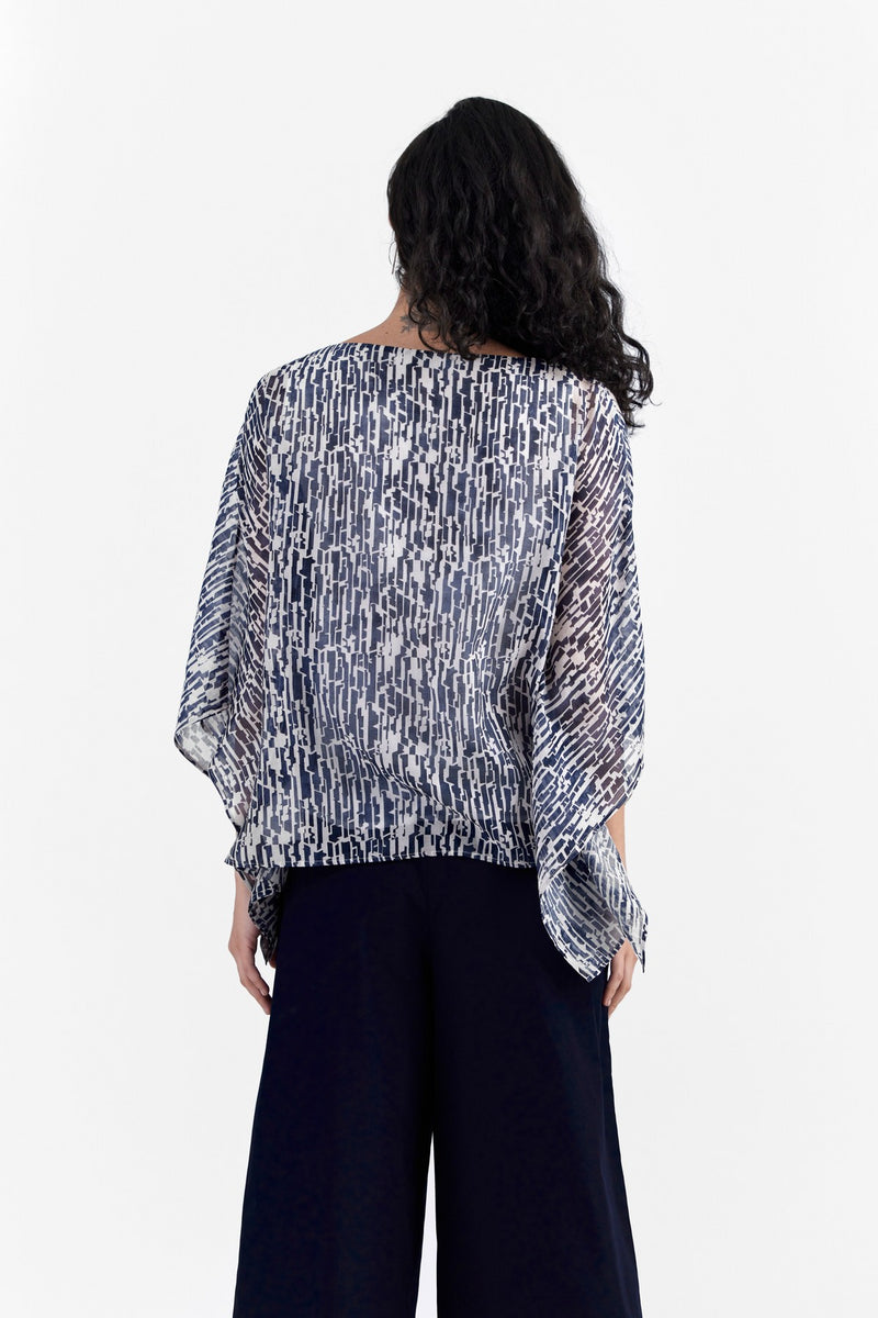White/ Oceanic Blue/ Printed Petula Top