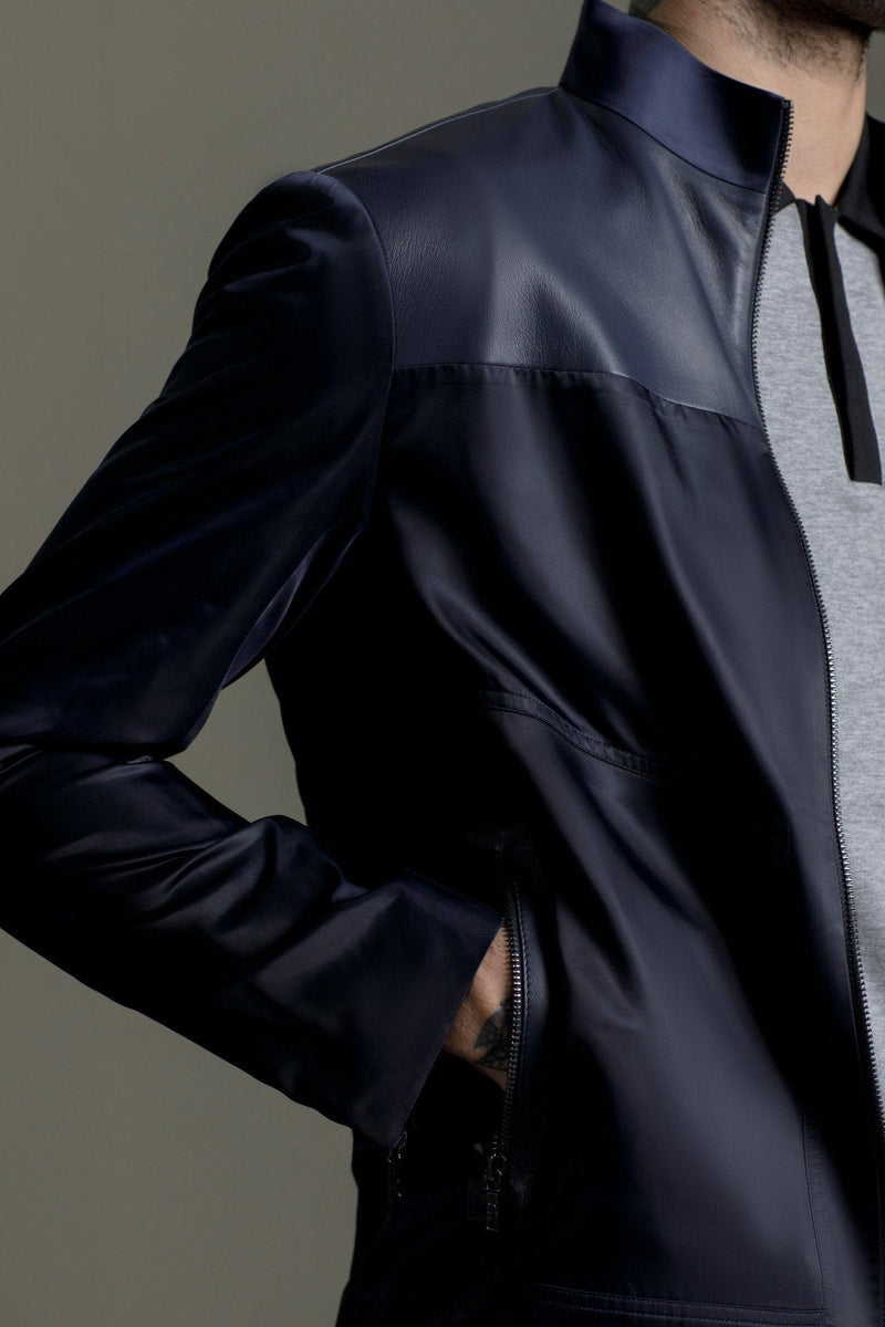 Navy Wann Mix Media Jacket