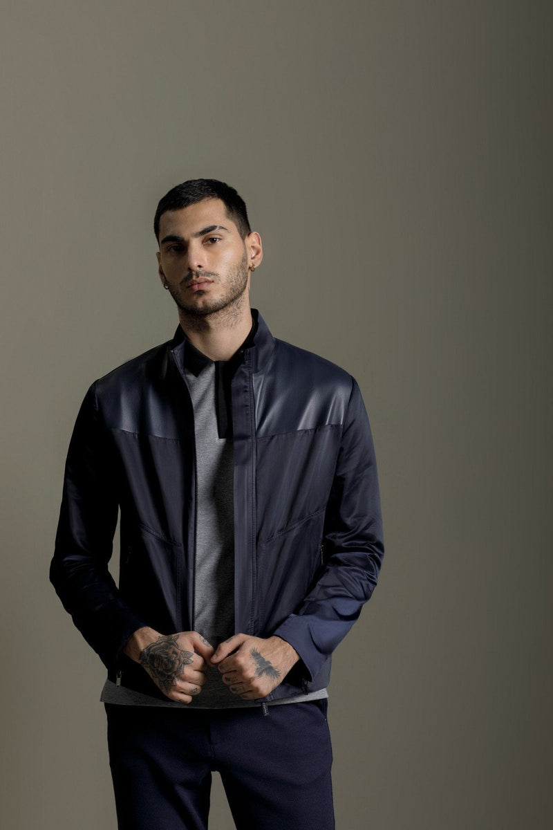 Navy Wann Mix Media Jacket