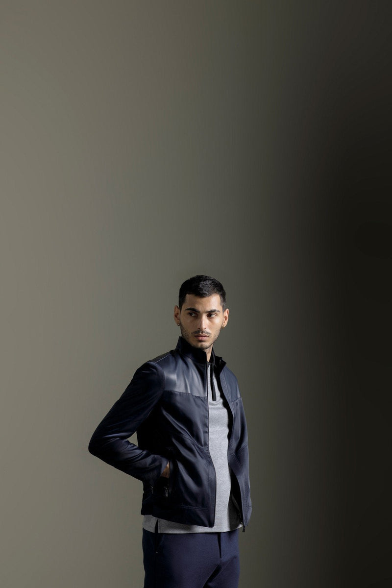 Navy Wann Mix Media Jacket
