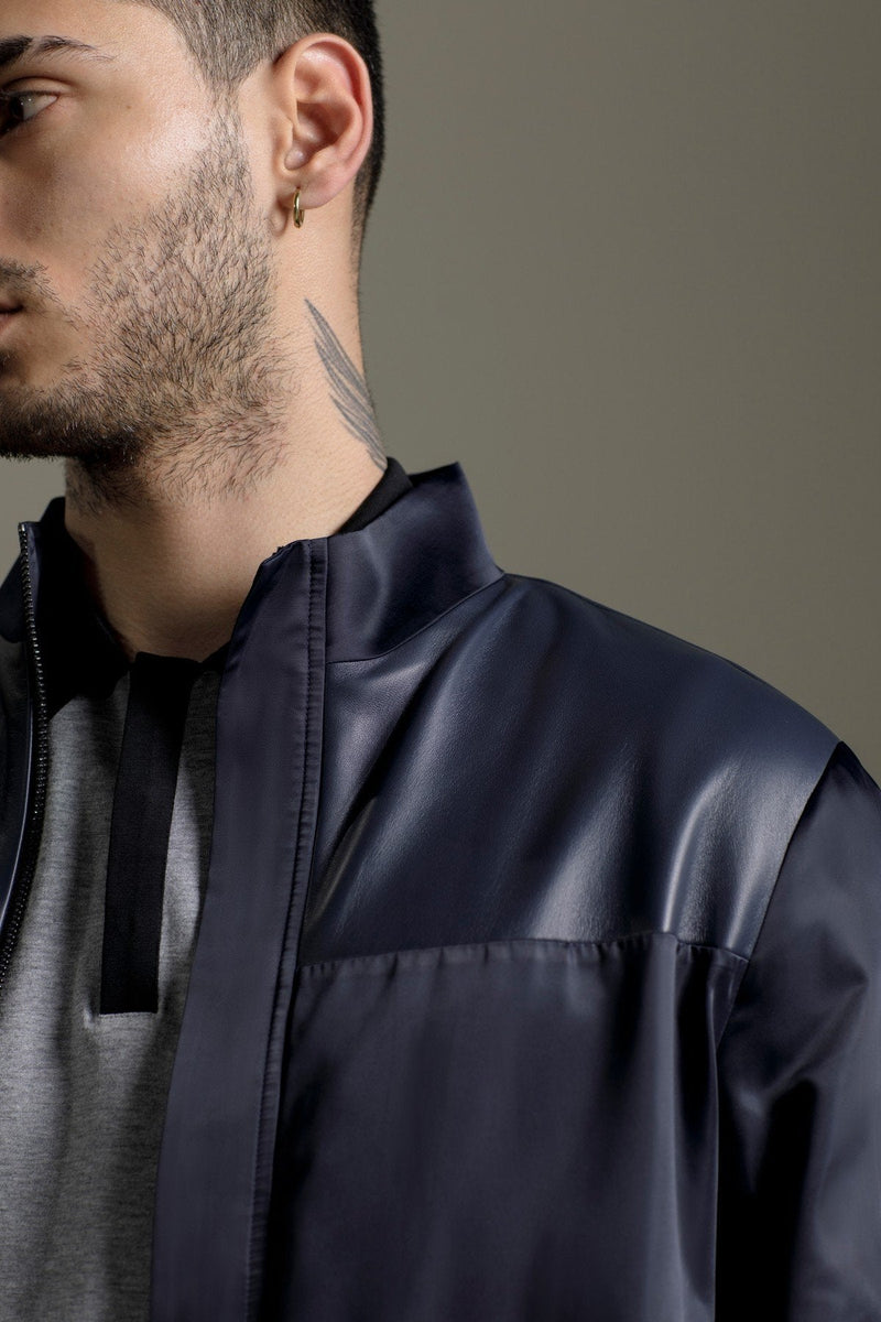 Navy Wann Mix Media Jacket